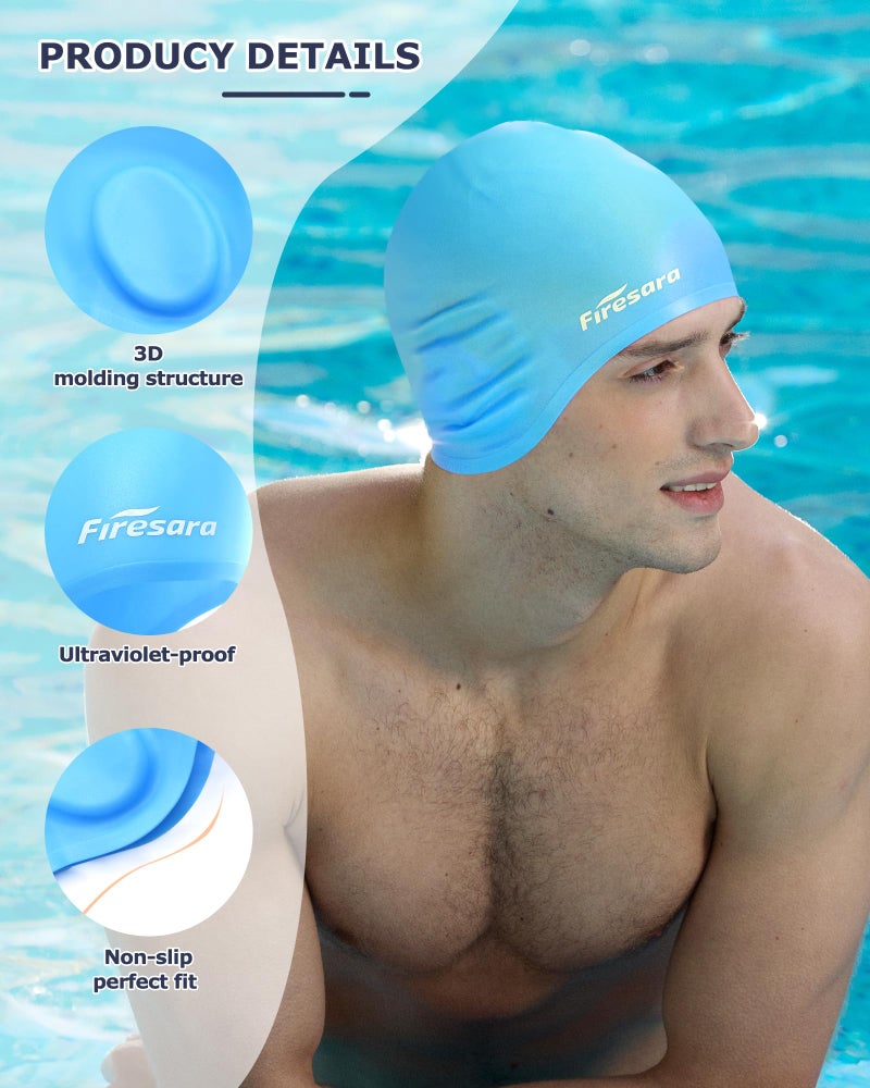 Firesara Swim Cap,Firesara Original Updated Swimming Cap 3D Ergonomic Design Comfortable Durable Ear Protection for Women Kids Adults Men Boys Girls for Long or short Hair with Nose Clip and Ear Plugs(Skyblue) - Image 2